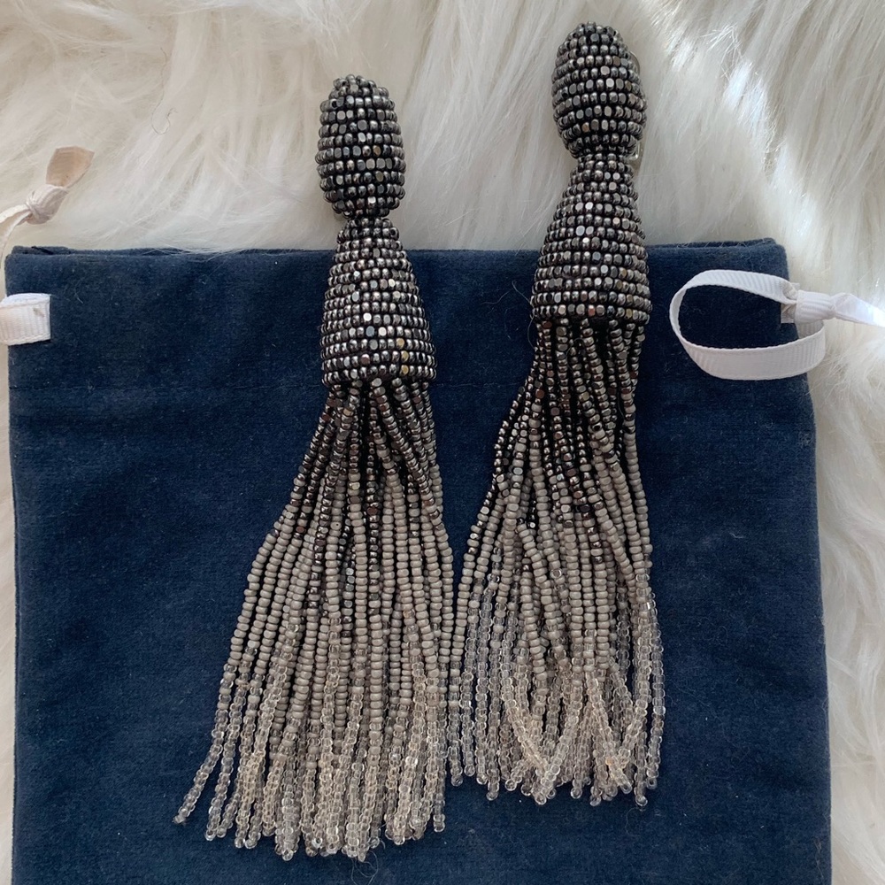 Oscar de La Renta Beaded Long Tassel Earrings